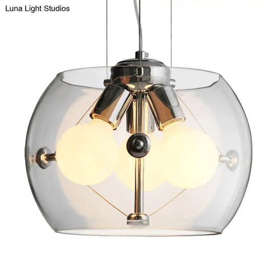 Contemporary Orb Pendant Light With Drum Shade - Ideal For Study Room 3-Bulb Glass Chandelier