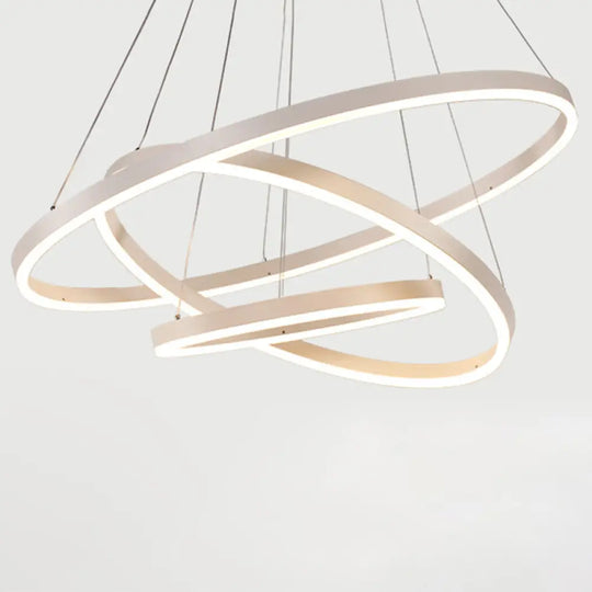 Contemporary Orbicular Metal Led Ceiling Pendant Light In White / 16+24+31.5