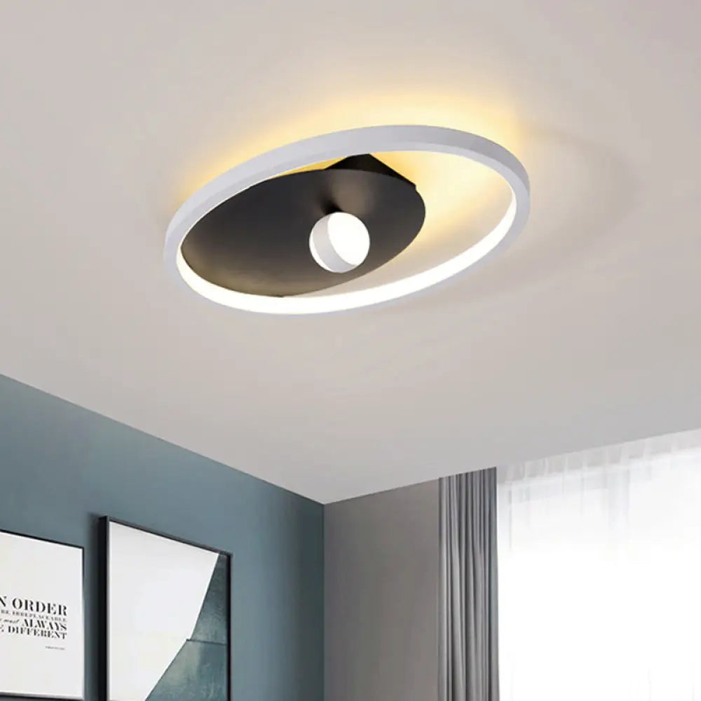 Contemporary Oval Flush Mount Ceiling Lamp With Led Acrylic Pendant Light And Ball Design In