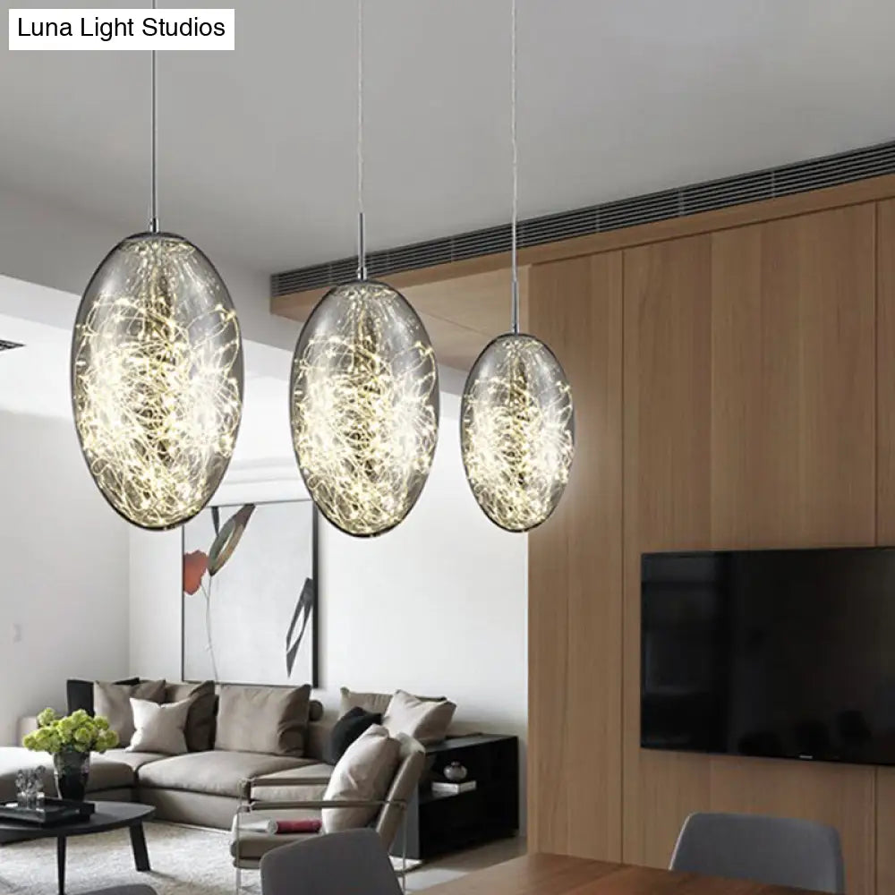 Contemporary Smoke Gray/Amber Glass Led Hanging Light For Living Room