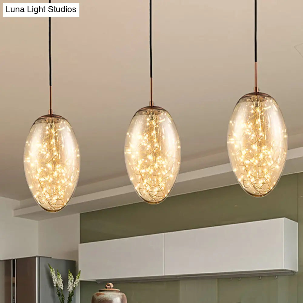 Contemporary Smoke Gray/Amber Glass Led Hanging Light For Living Room