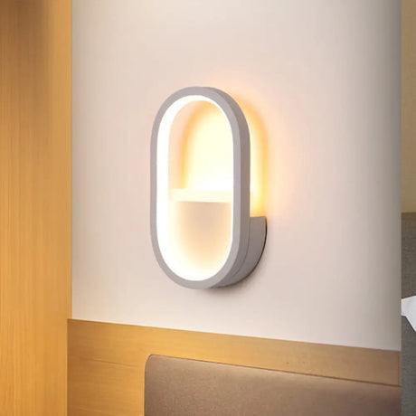 Contemporary Oval Led Wall Sconce In Black/White Acrylic With Warm/White Light