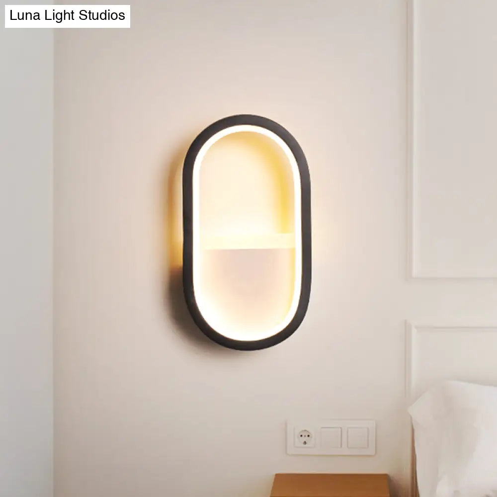 Contemporary Oval Led Wall Sconce In Black/White Acrylic With Warm/White Light