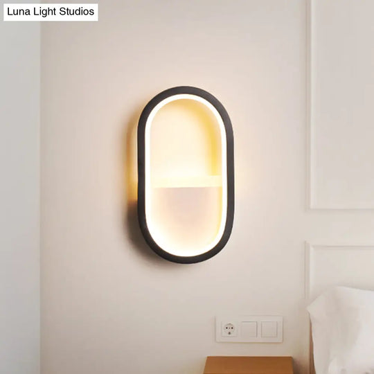 Contemporary Oval Led Wall Sconce In Black/White Acrylic With Warm/White Light