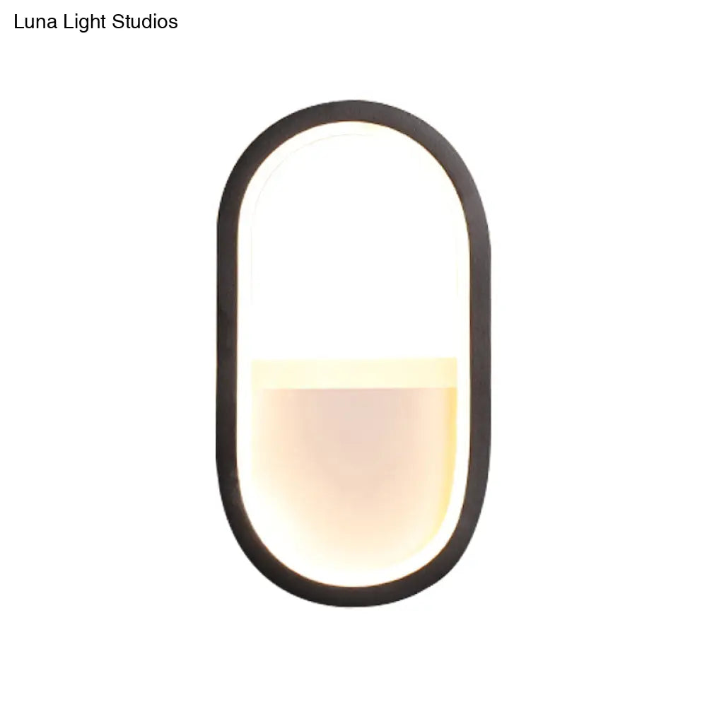 Contemporary Oval Led Wall Sconce In Black/White Acrylic With Warm/White Light