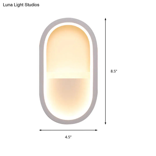 Contemporary Oval Led Wall Sconce In Black/White Acrylic With Warm/White Light