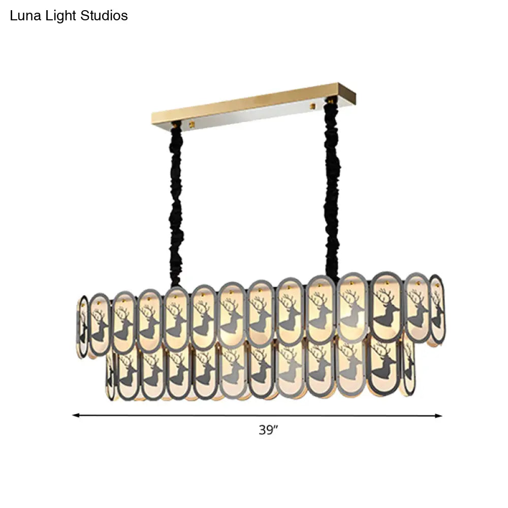 Contemporary Oval Nickel Over Island Lighting - Crystal Suspension Light (10 Lights)