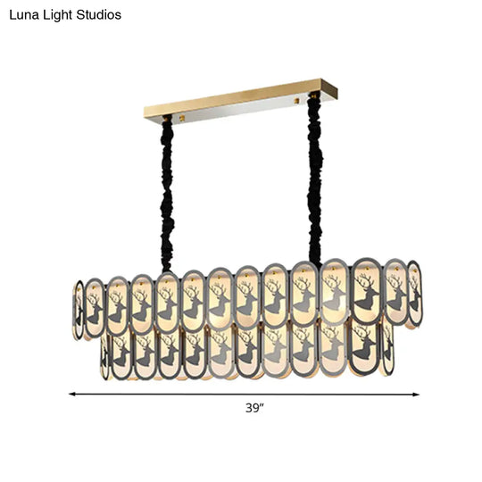 Contemporary Oval Nickel Over Island Lighting - Crystal Suspension Light (10 Lights)