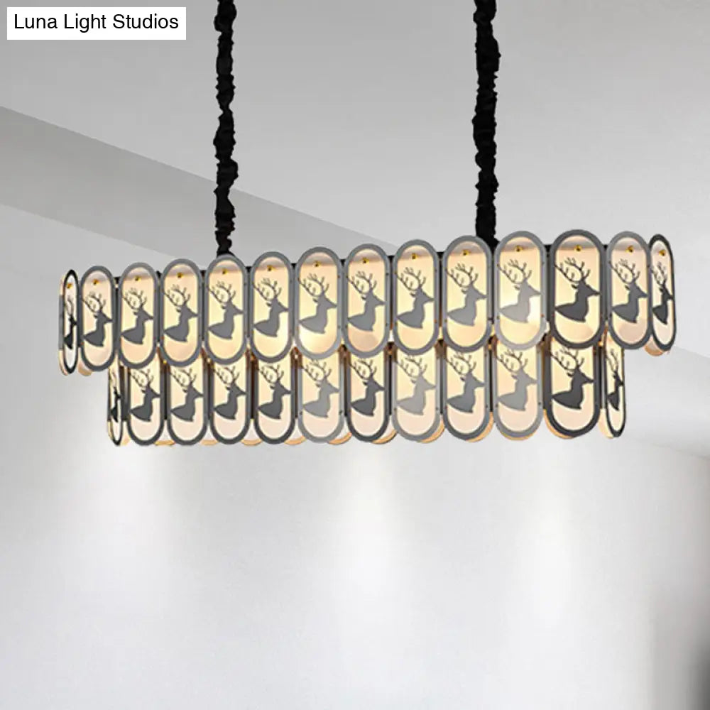 Contemporary Oval Nickel Over Island Lighting - Crystal Suspension Light (10 Lights)