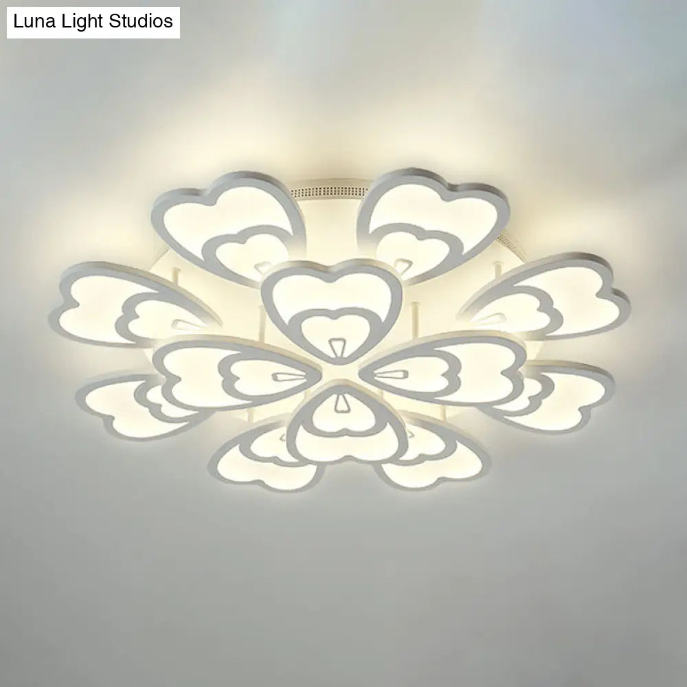 Contemporary Peacock Feather Acrylic Semi-Flush Light - Led Ceiling Mount Lamp With Blooming