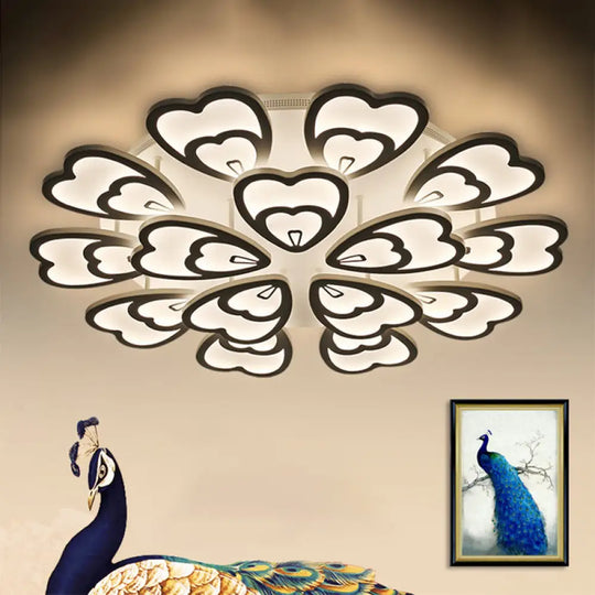 Contemporary Peacock Feather Acrylic Semi-Flush Light - Led Ceiling Mount Lamp With Blooming