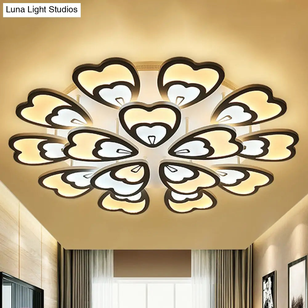 Contemporary Peacock Feather Acrylic Semi-Flush Light - Led Ceiling Mount Lamp With Blooming