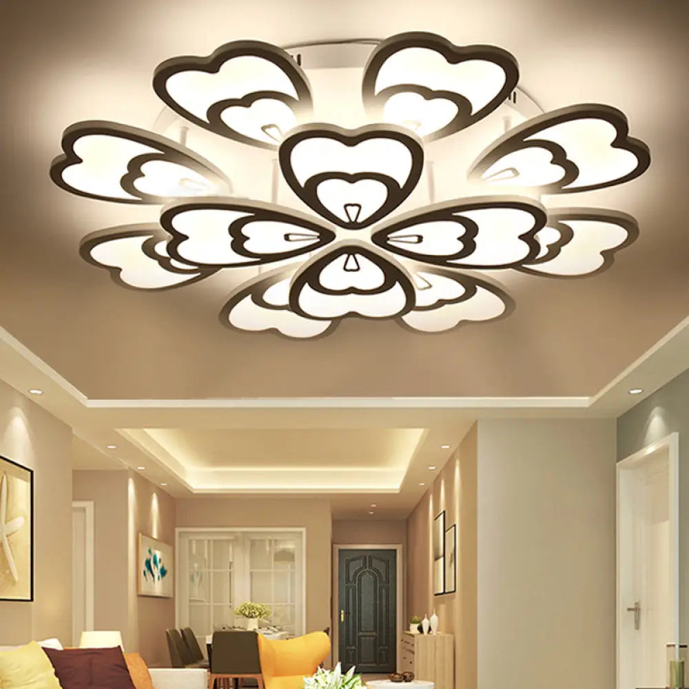 Contemporary Peacock Feather Acrylic Semi-Flush Light - Led Ceiling Mount Lamp With Blooming