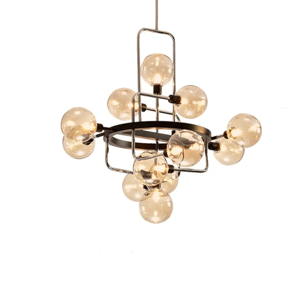 Contemporary Pendant Chandelier With Amber/Smoke/White Glass - Orbit Restaurant Study Room Lighting