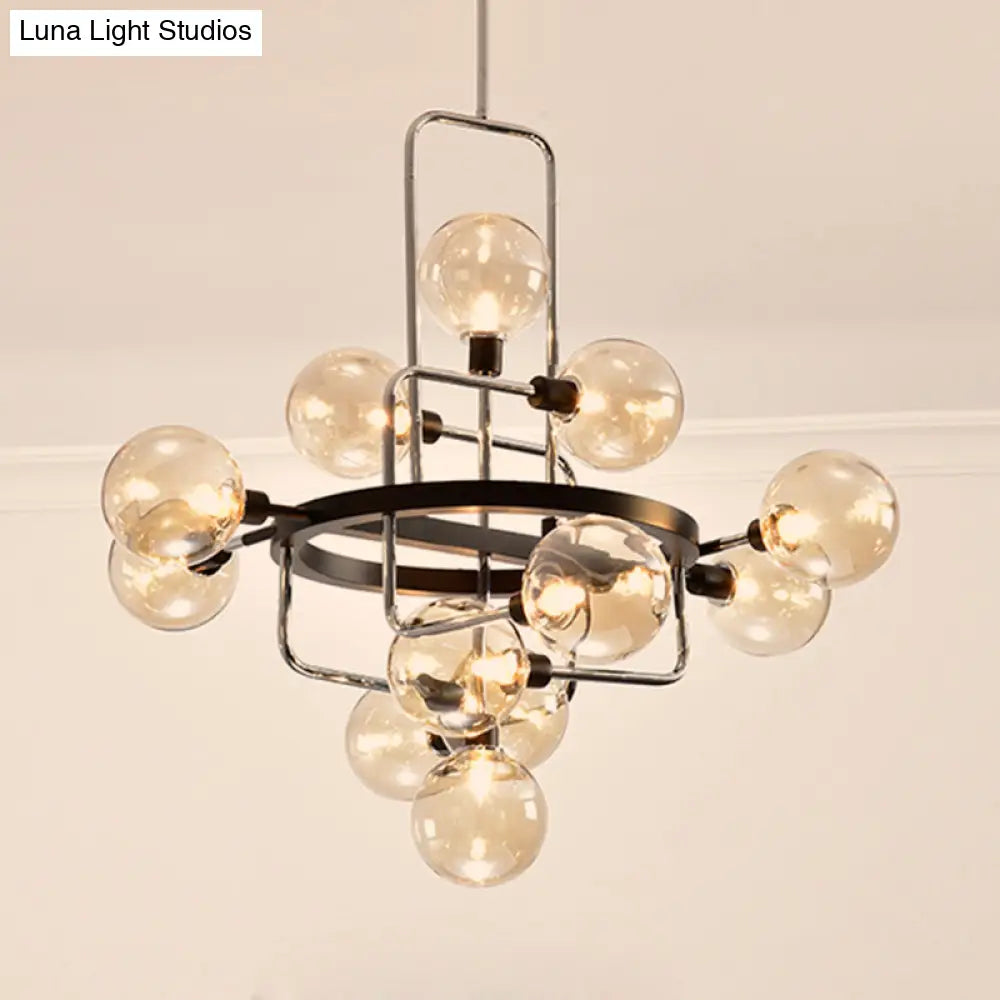 Contemporary Pendant Chandelier With Amber/Smoke/White Glass - Orbit Restaurant Study Room Lighting