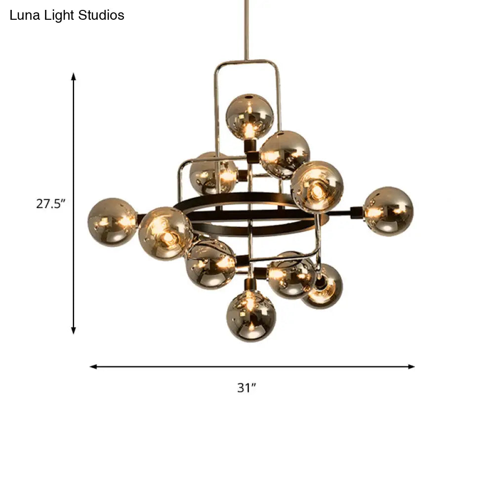 Contemporary Pendant Chandelier With Amber/Smoke/White Glass - Orbit Restaurant Study Room Lighting