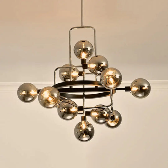 Contemporary Pendant Chandelier With Amber/Smoke/White Glass - Orbit Restaurant Study Room Lighting