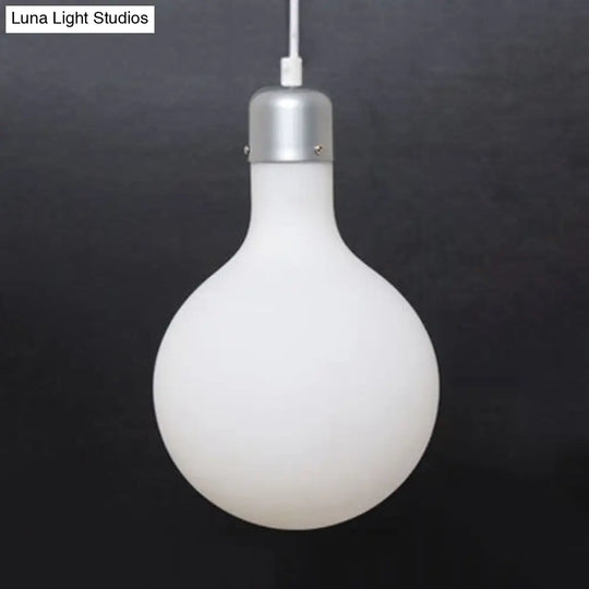 Contemporary Pendant Lighting: Single Light With White Glass Shade - Silver Ball/Cone/Pill-Shaped