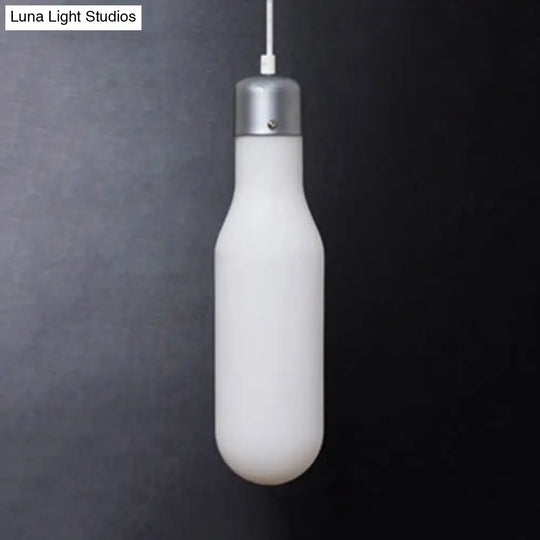 Contemporary Pendant Lighting: Single Light With White Glass Shade - Silver Ball/Cone/Pill-Shaped