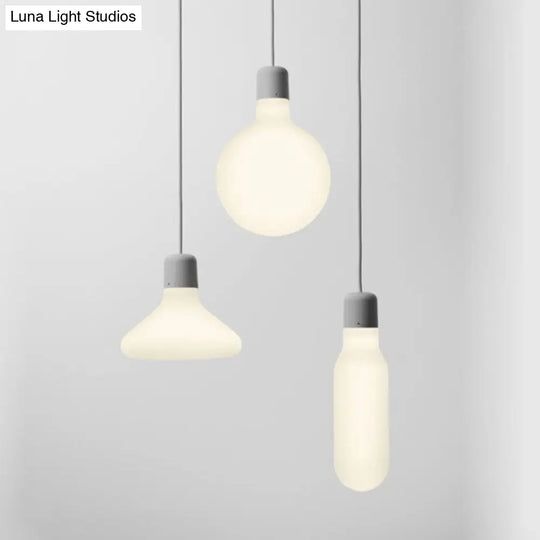 Contemporary Pendant Lighting: 1-Light With White Glass Shade & Silver Ball/Cone/Pill-Shaped Kit