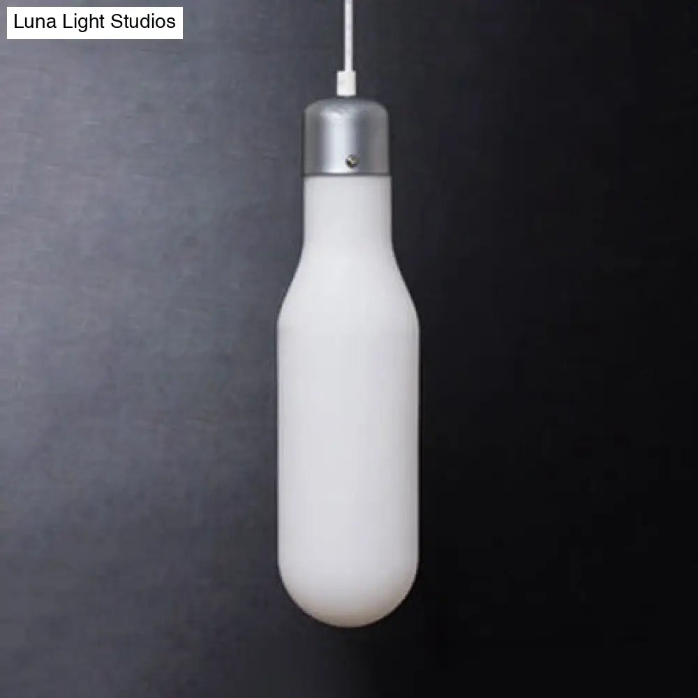 Contemporary Pendant Lighting: 1-Light With White Glass Shade & Silver Ball/Cone/Pill-Shaped Kit