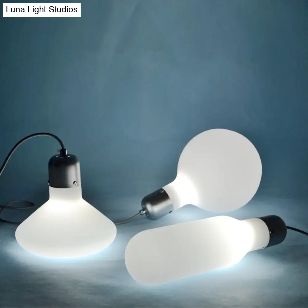 Contemporary Pendant Lighting: 1-Light With White Glass Shade & Silver Ball/Cone/Pill-Shaped Kit