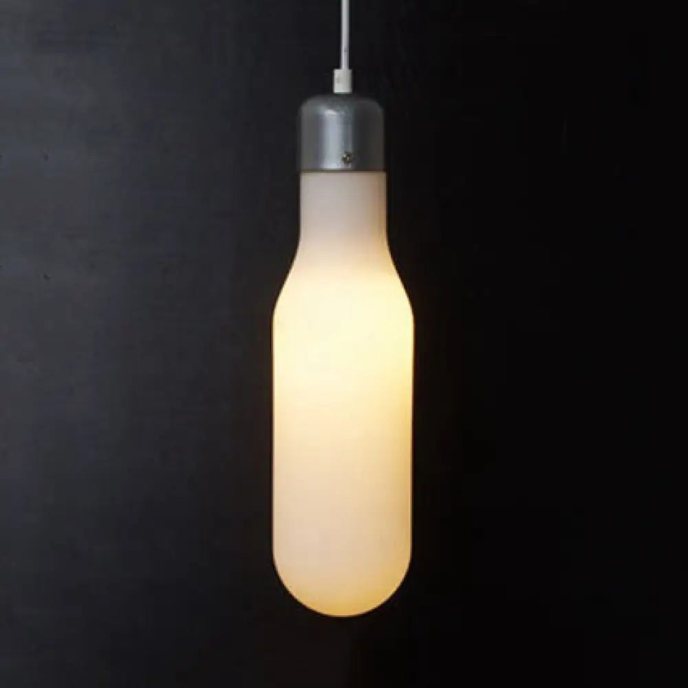 Contemporary Pendant Lighting: Single Light With White Glass Shade - Silver Ball/Cone/Pill-Shaped