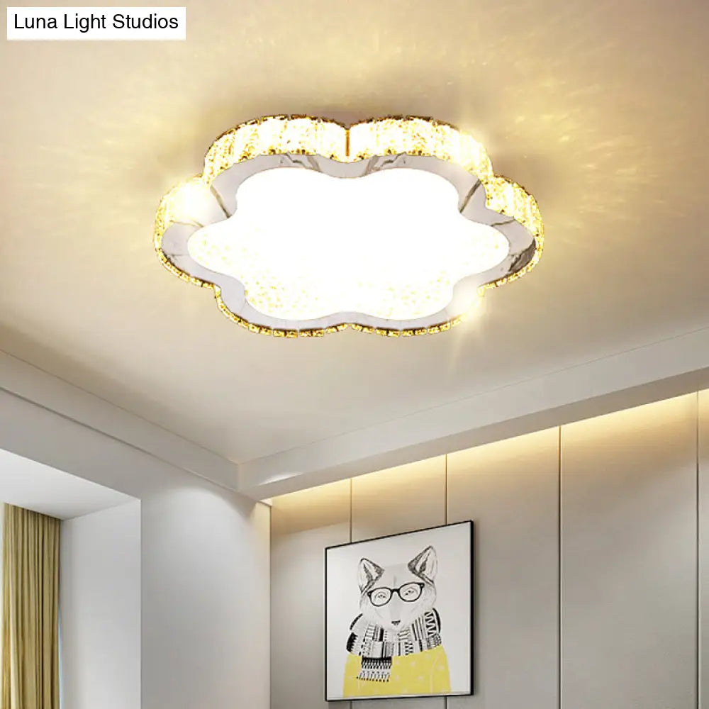 Contemporary Petal Crystal Led Flush Ceiling Light | Stainless - Steel Porch Fixture