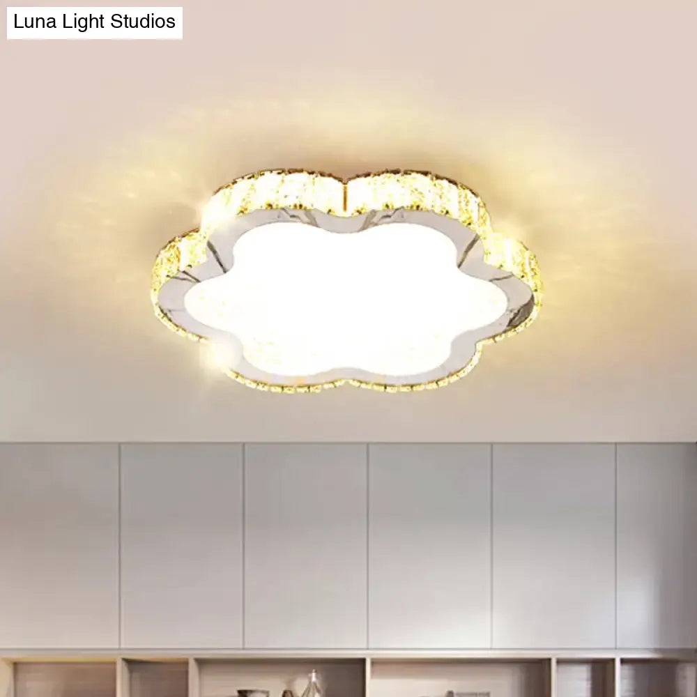 Contemporary Petal Crystal Led Flush Ceiling Light | Stainless-Steel Porch Fixture