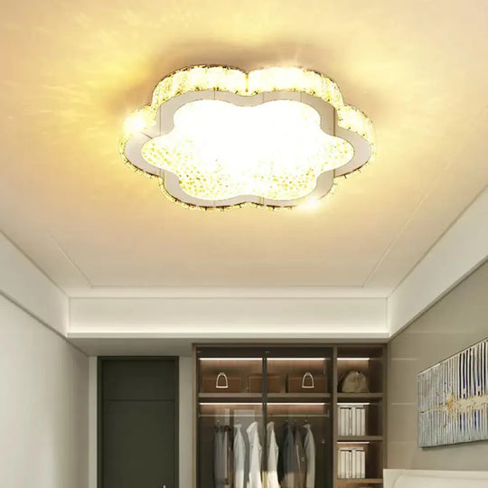 Contemporary Petal Crystal Led Flush Ceiling Light | Stainless - Steel Porch Fixture