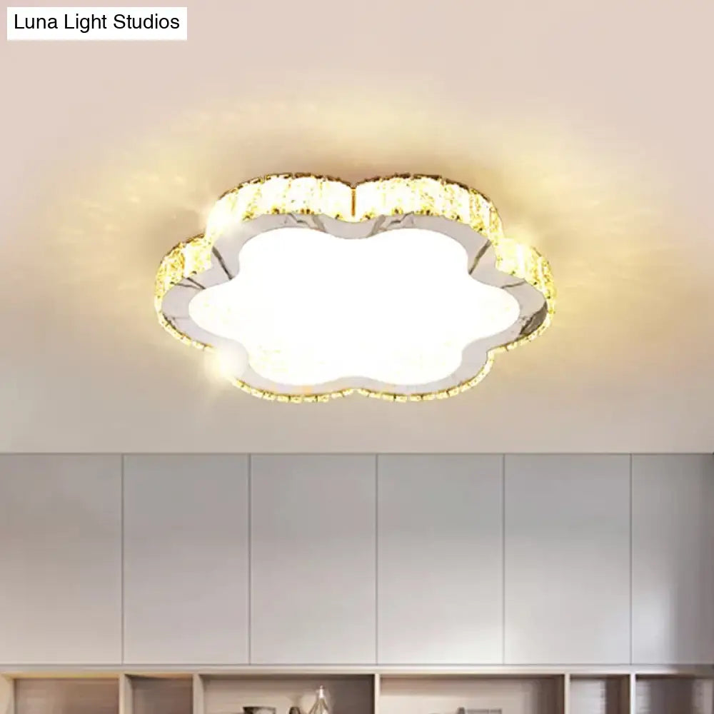 Contemporary Petal Crystal Led Flush Ceiling Light | Stainless - Steel Porch Fixture