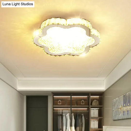 Contemporary Petal Crystal Led Flush Ceiling Light | Stainless-Steel Porch Fixture