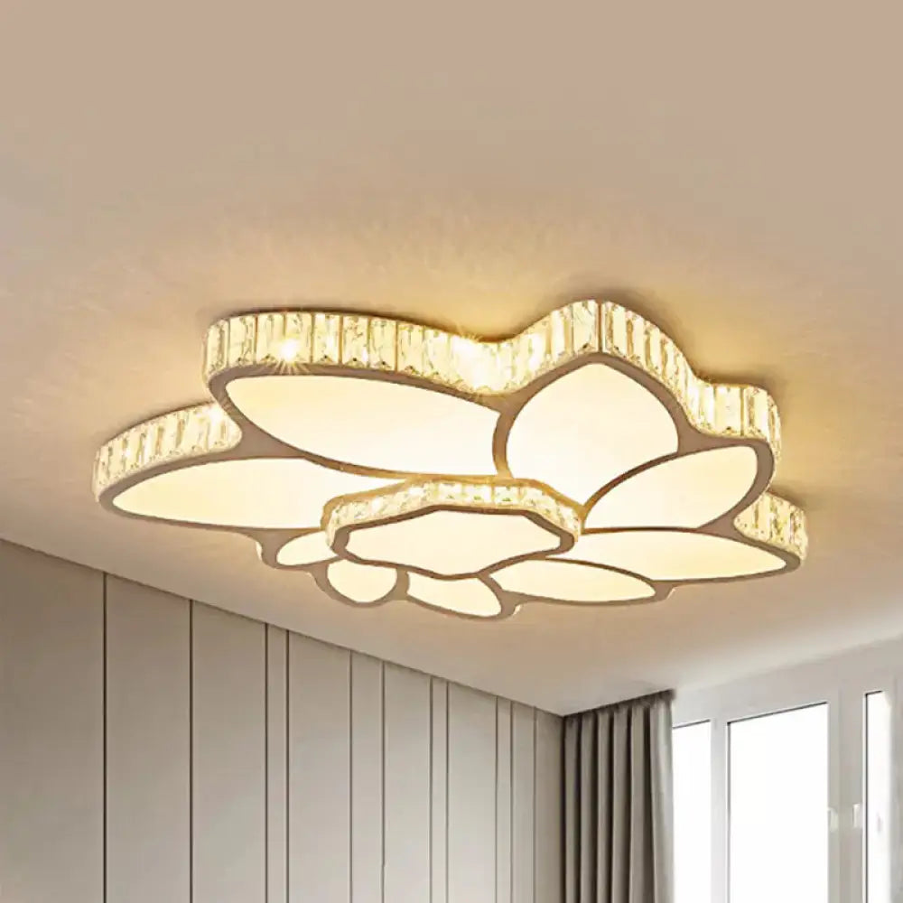 Contemporary Petal Flush Mount Light With Crystal Deco In White - Ideal For Hotel Ceiling