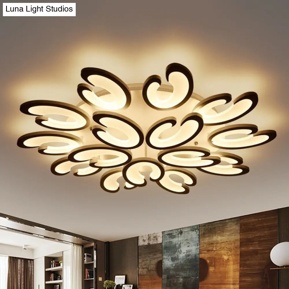 Contemporary Petal Semi Flush Chandelier: Acrylic 6/9/15-Bulb Ceiling Mount Light For Living Rooms