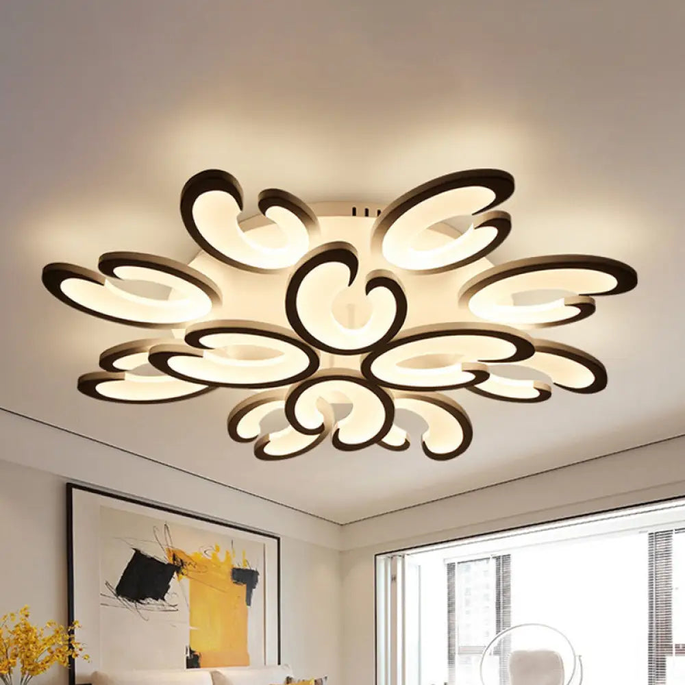 Contemporary Petal Semi Flush Chandelier: Acrylic 6/9/15-Bulb Ceiling Mount Light For Living Rooms