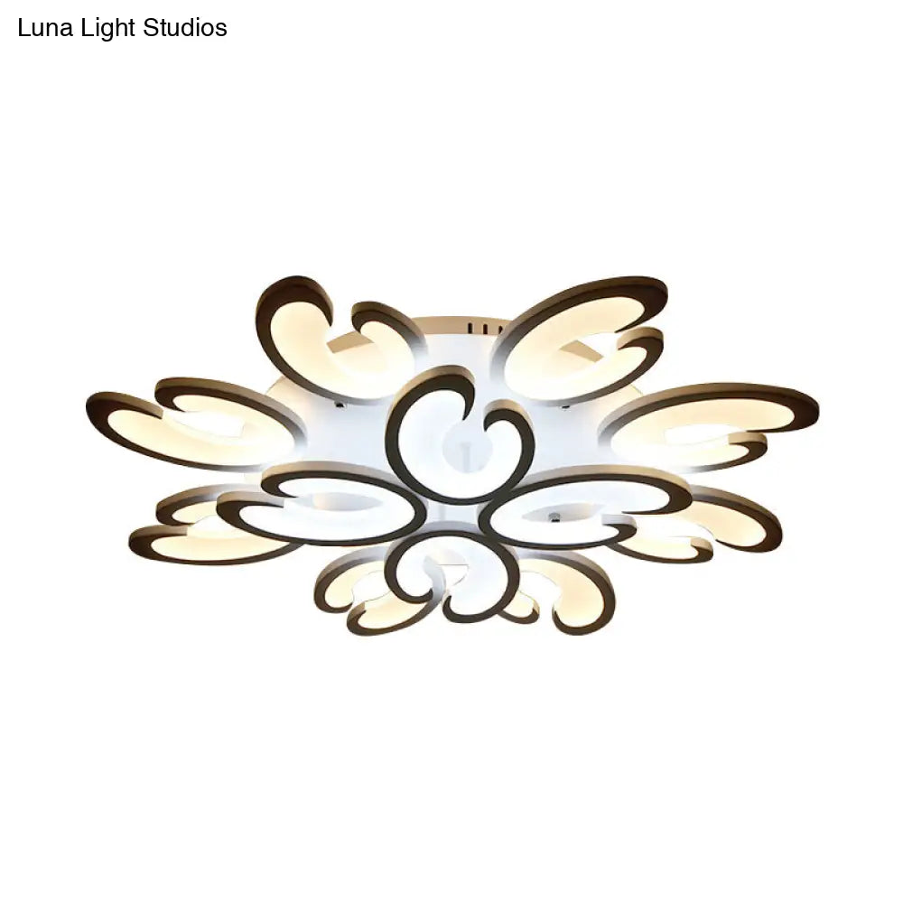 Contemporary Petal Semi Flush Chandelier: Acrylic 6/9/15-Bulb Ceiling Mount Light For Living Rooms