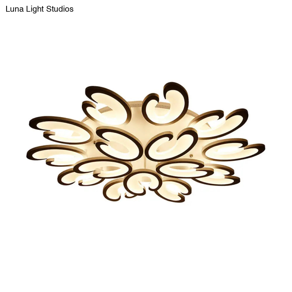 Contemporary Petal Semi Flush Chandelier: Acrylic 6/9/15-Bulb Ceiling Mount Light For Living Rooms