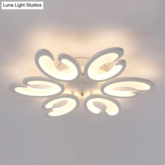 Contemporary Petal Semi Flush Chandelier: Acrylic 6/9/15-Bulb Ceiling Mount Light For Living Rooms