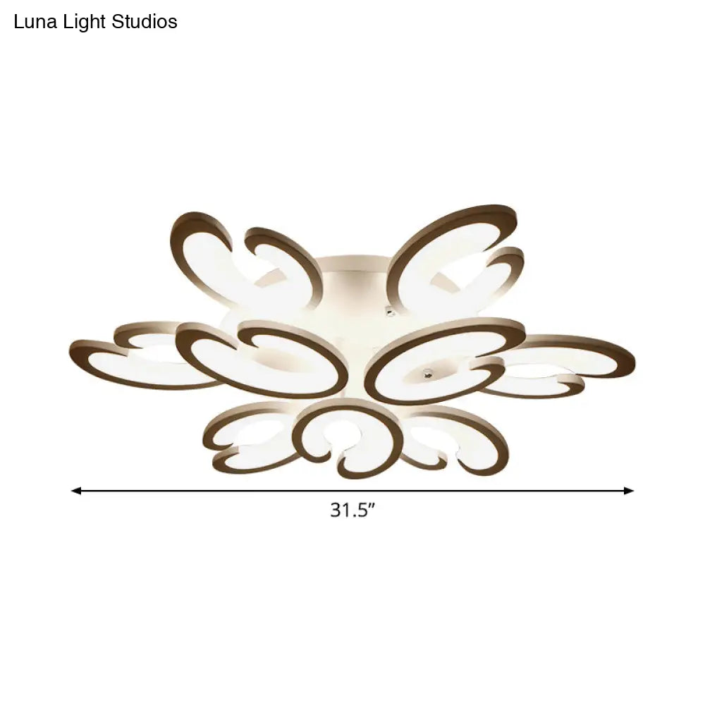 Contemporary Petal Semi Flush Chandelier: Acrylic 6/9/15-Bulb Ceiling Mount Light For Living Rooms