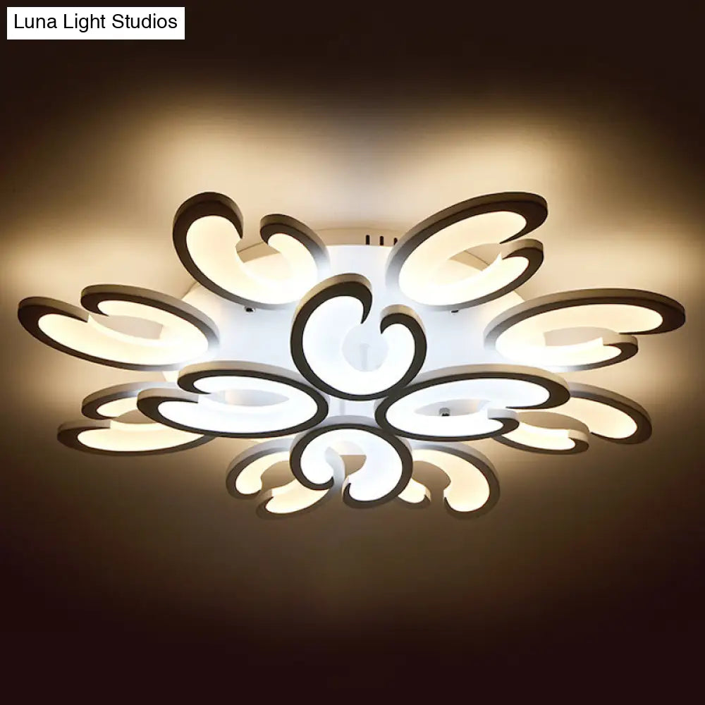 Contemporary Petal Semi Flush Chandelier: Acrylic 6/9/15-Bulb Ceiling Mount Light For Living Rooms