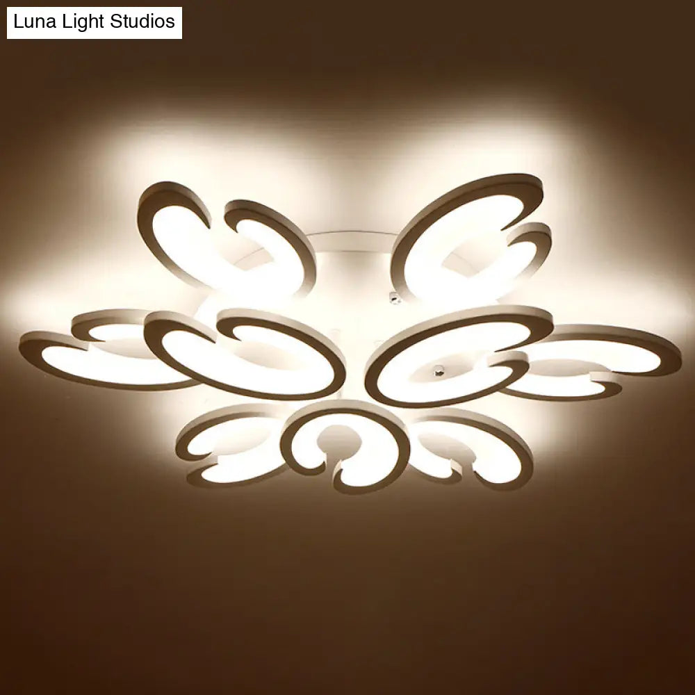 Contemporary Petal Semi Flush Chandelier: Acrylic 6/9/15-Bulb Ceiling Mount Light For Living Rooms