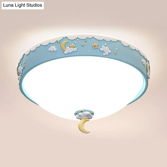 Contemporary Pink/Blue Cloud Pattern Led Ceiling Flush Mount With Moon And Star Design - Acrylic