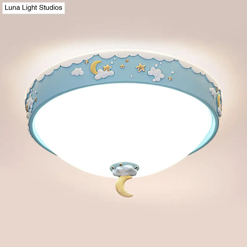 Contemporary Pink/Blue Cloud Pattern Led Ceiling Flush Mount With Moon And Star Design - Acrylic