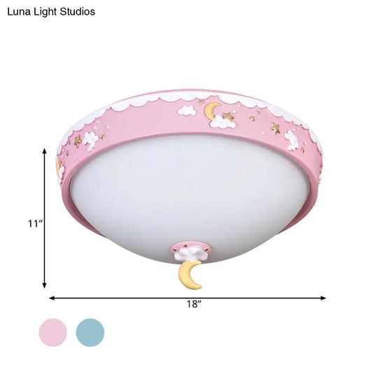 Contemporary Pink/Blue Cloud Pattern Led Ceiling Flush Mount With Moon And Star Design - Acrylic