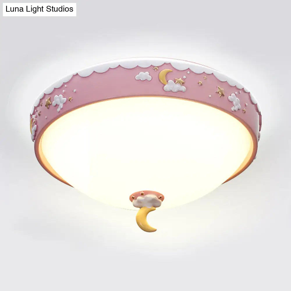 Contemporary Pink/Blue Cloud Pattern Led Ceiling Flush Mount With Moon And Star Design - Acrylic