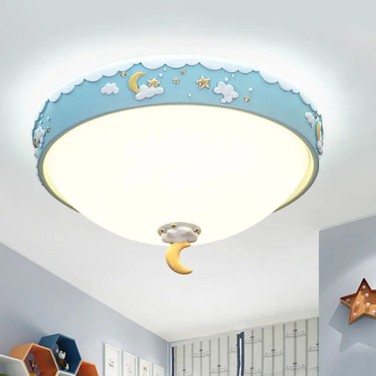 Contemporary Pink/Blue Cloud Pattern Led Ceiling Flush Mount With Moon And Star Design - Acrylic