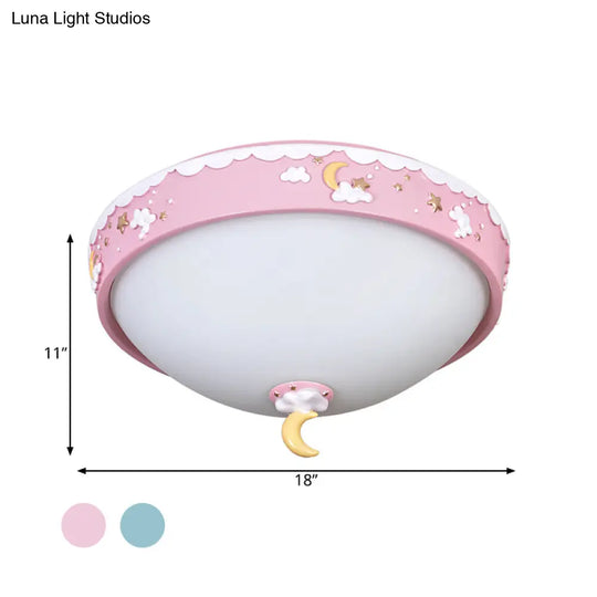 Contemporary Pink/Blue Cloud Pattern Led Ceiling Flush Mount With Moon And Star Design - Acrylic