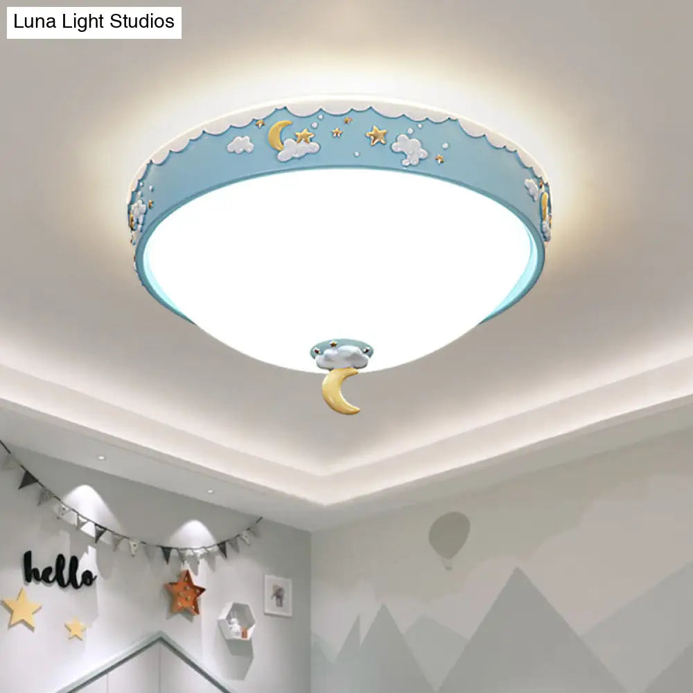 Contemporary Pink/Blue Cloud Pattern Led Ceiling Flush Mount With Moon And Star Design - Acrylic