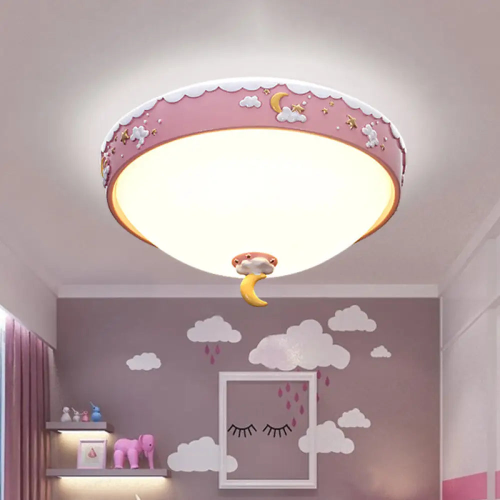 Contemporary Pink/Blue Cloud Pattern Led Ceiling Flush Mount With Moon And Star Design - Acrylic