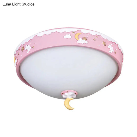 Contemporary Pink/Blue Cloud Pattern Led Ceiling Flush Mount With Moon And Star Design - Acrylic